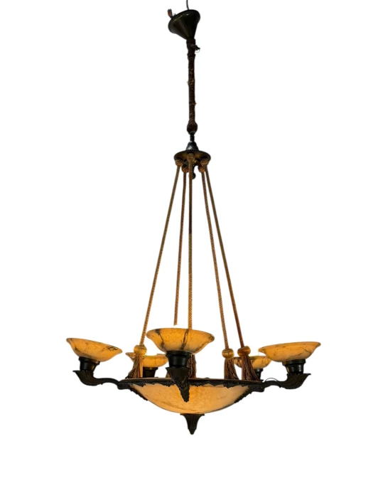 French Art Deco Alabaster Chandelier, 1930s